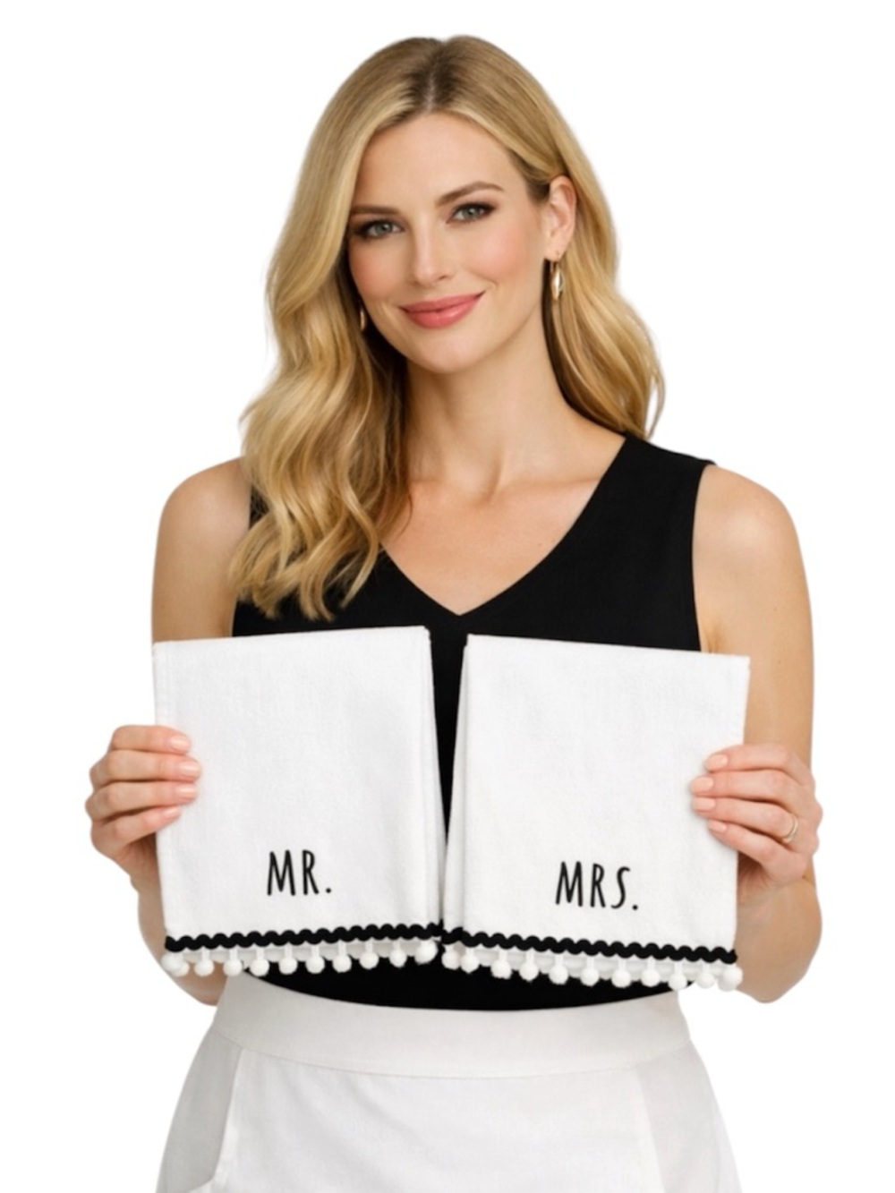 Rae Dunn Two White Kitchen Towels - MR. and MRS.  100% Cotton